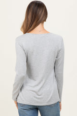 Heather Grey French Terry Long Sleeve Scoop Neck Maternity Top