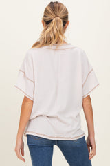 Cream Ribbed Short Sleeve V-Neck Reverse Stitch Maternity Top
