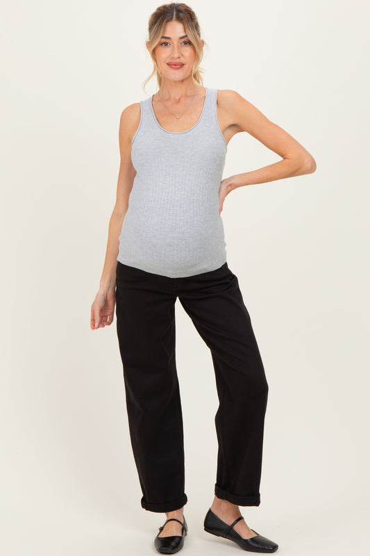 Black Cuffed Ankle Barrel Leg Maternity Jeans