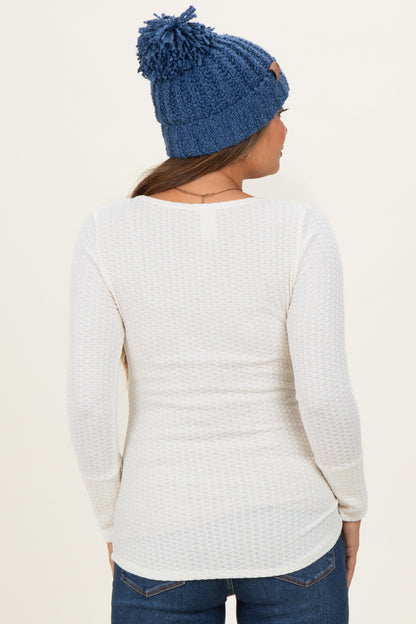 Cream Waffle Rib Knit Maternity Henley Top