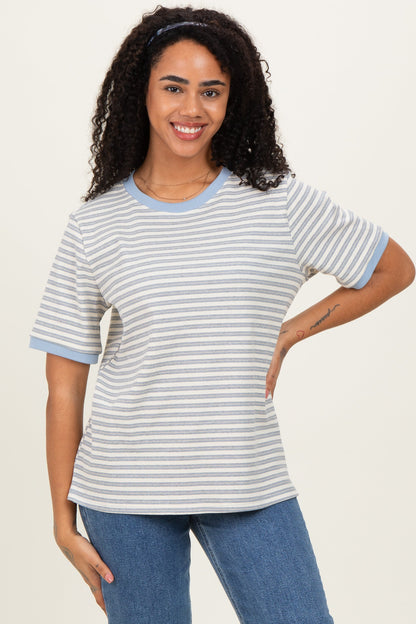 Light Blue Striped Short Sleeve Maternity T-Shirt