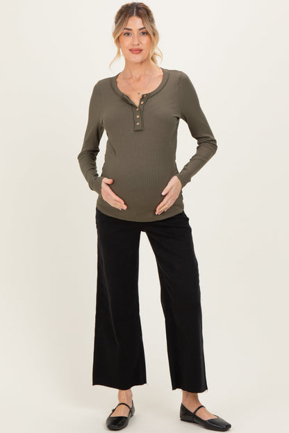 Black Raw Hem Crop Wide Leg Maternity Jeans