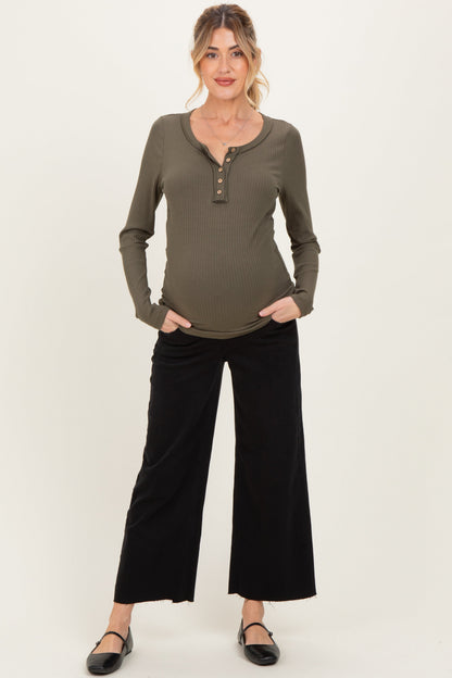 Black Raw Hem Crop Wide Leg Maternity Jeans