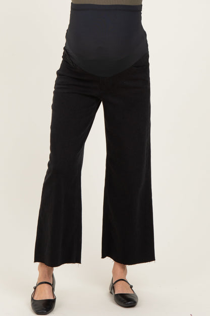 Black Raw Hem Crop Wide Leg Maternity Jeans