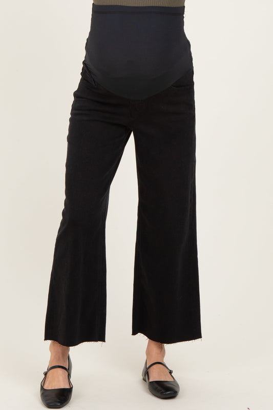 Black Raw Hem Crop Wide Leg Maternity Jeans