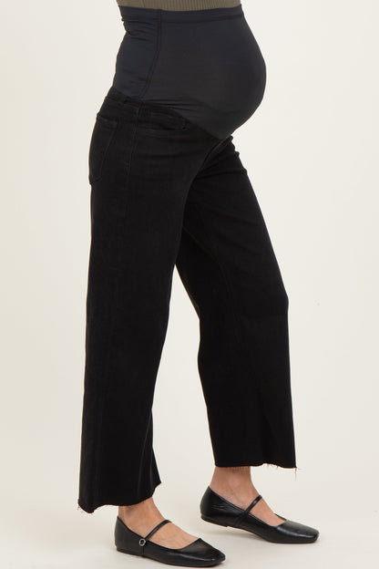 Black Raw Hem Crop Wide Leg Maternity Jeans