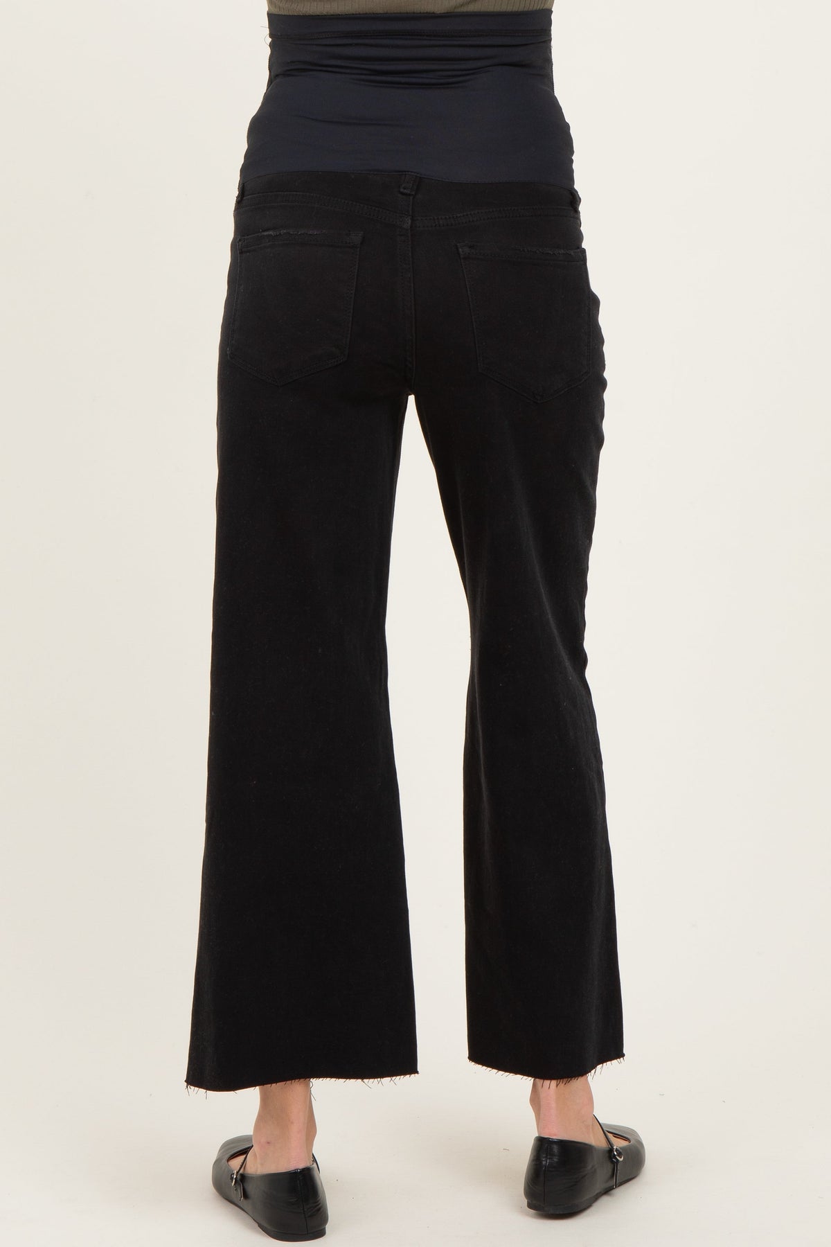 Black Raw Hem Crop Wide Leg Maternity Jeans