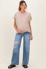 Blue Distressed Open Knee Maternity Wide Leg Jeans