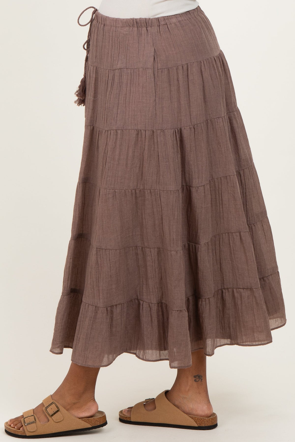 Mocha Tiered Drawstring Maternity Maxi Skirt