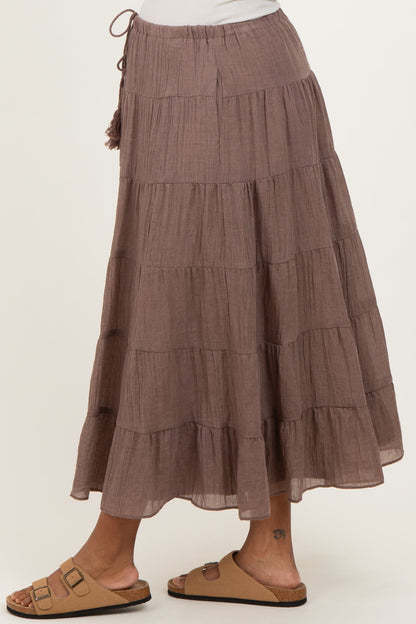 Mocha Tiered Drawstring Maternity Maxi Skirt