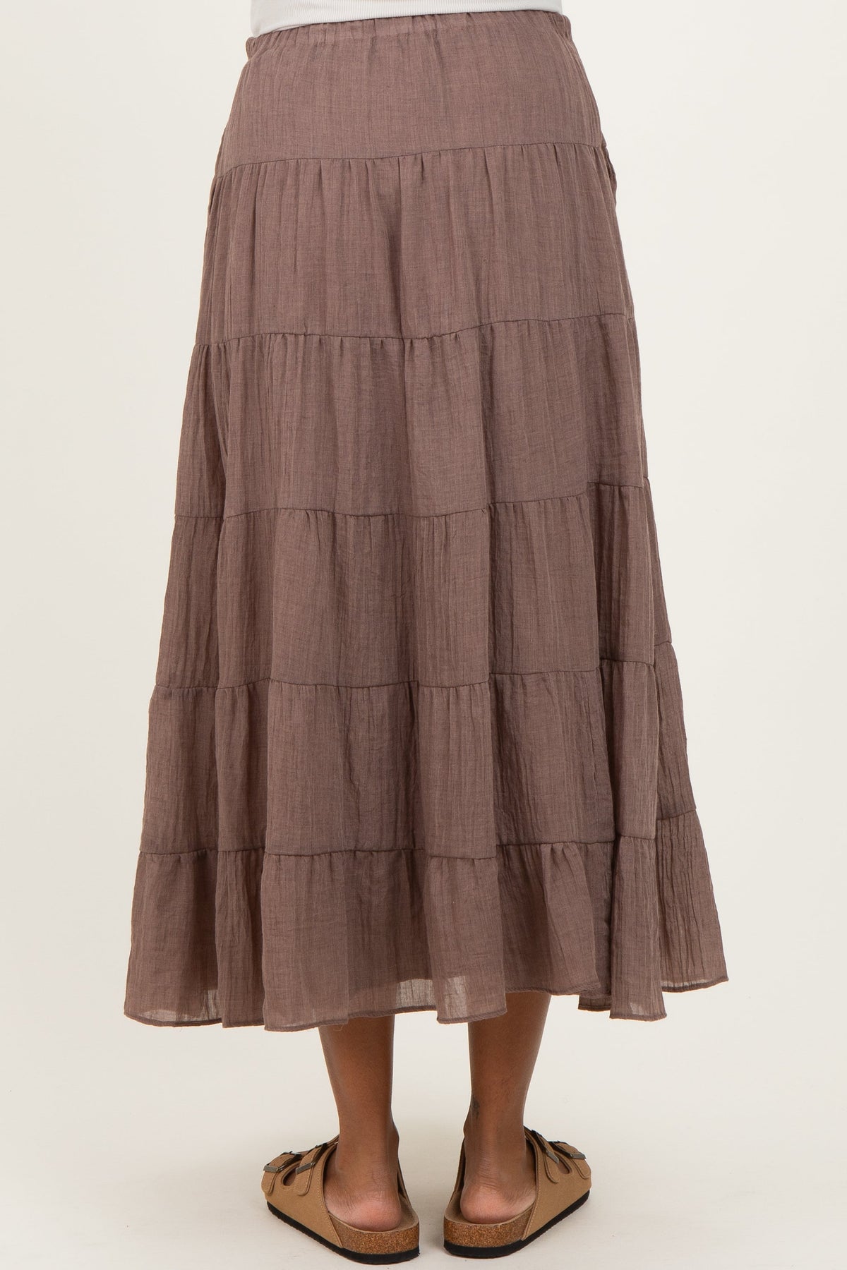 Mocha Tiered Drawstring Maternity Maxi Skirt