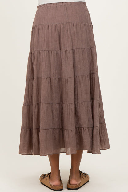 Mocha Tiered Drawstring Maternity Maxi Skirt