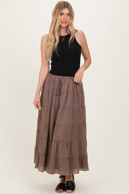 Mocha Tiered Drawstring Maternity Maxi Skirt