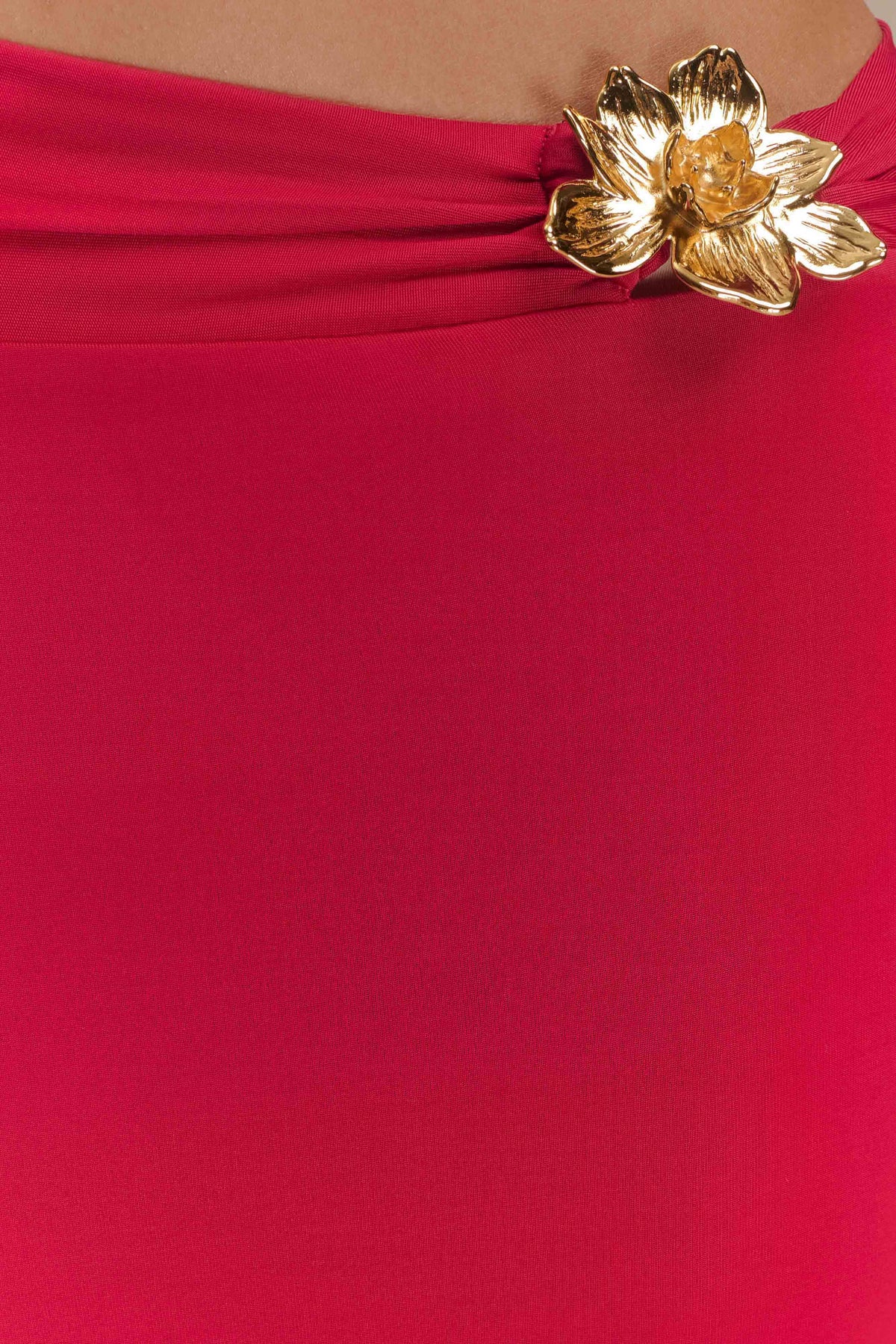 Ainsley Asymmetrical Maxi Skirt With Floral Hardware Fuchsia Pink