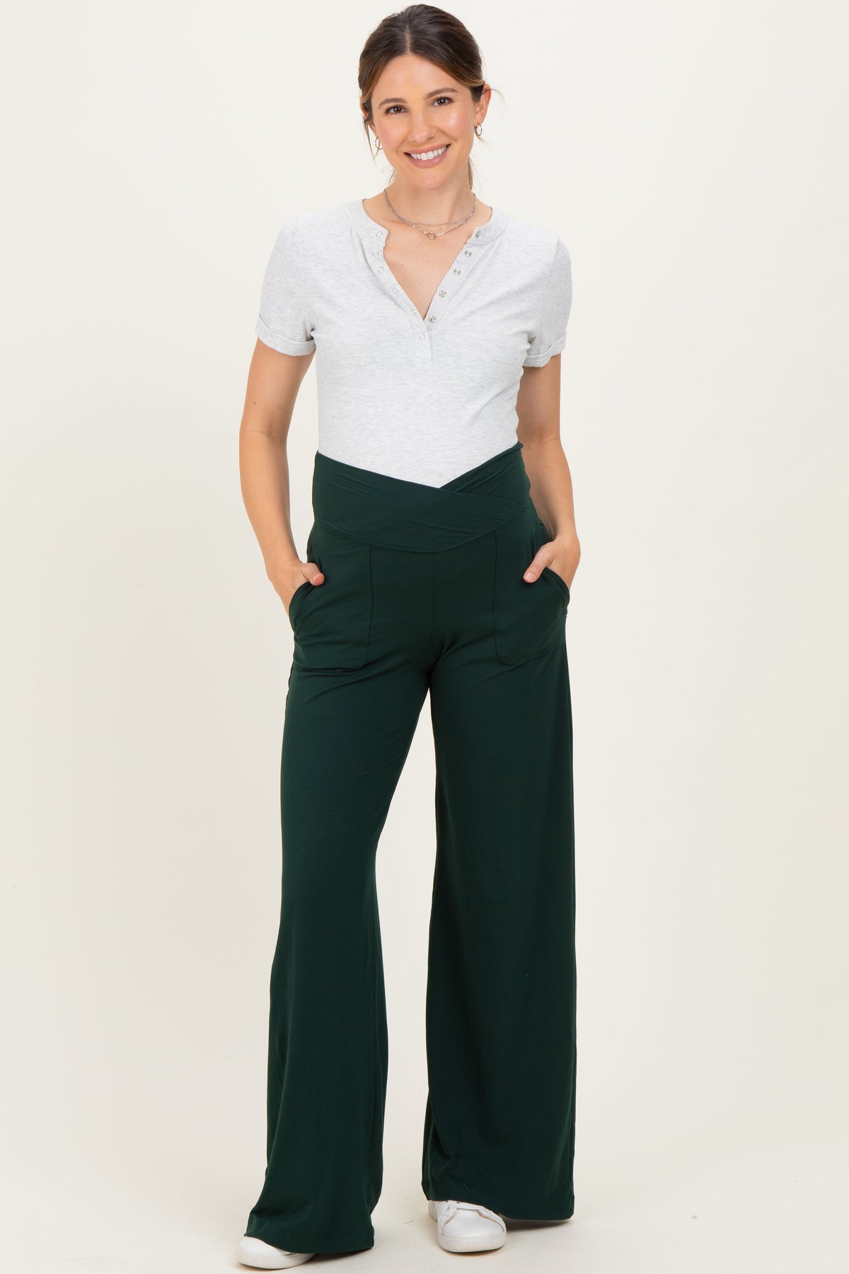 Forest Green Crossover Waist Active Wide Leg Maternity Pant