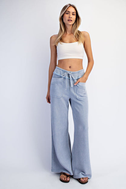 Dusty Blue Mineral Wash Waffle Knit Wide Leg Maternity Pants