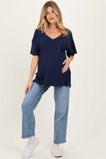 Navy Oversized Reversible V-Neck Maternity Tee