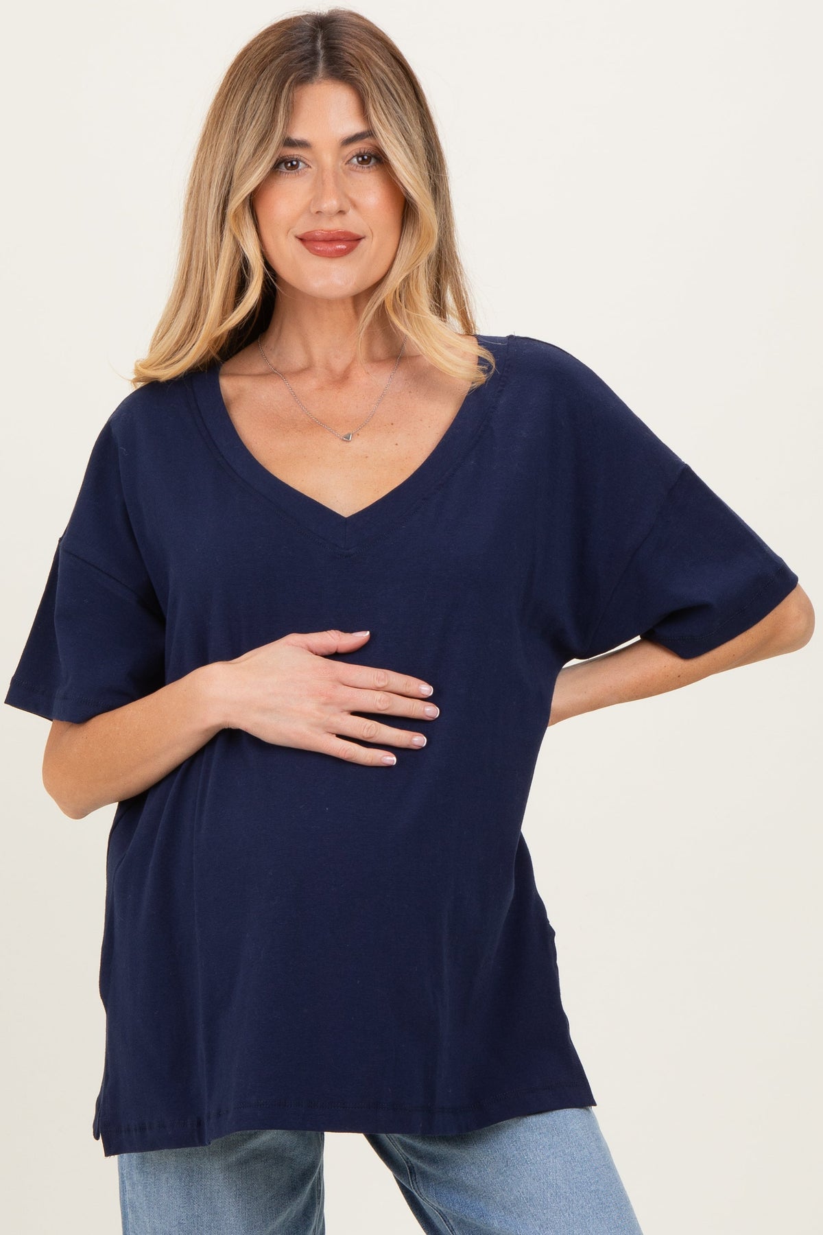 Navy Oversized Reversible V-Neck Maternity Tee