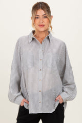 Black Oversized Striped Button-Up Maternity Shirt