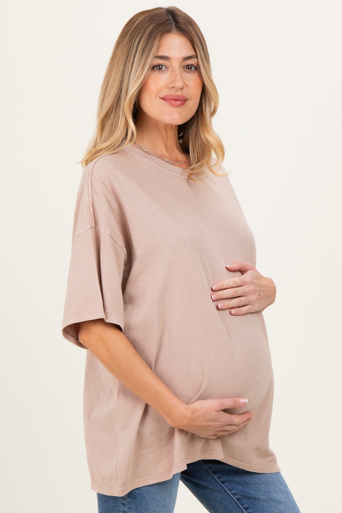 Taupe Oversized Mineral Wash Maternity T-Shirt