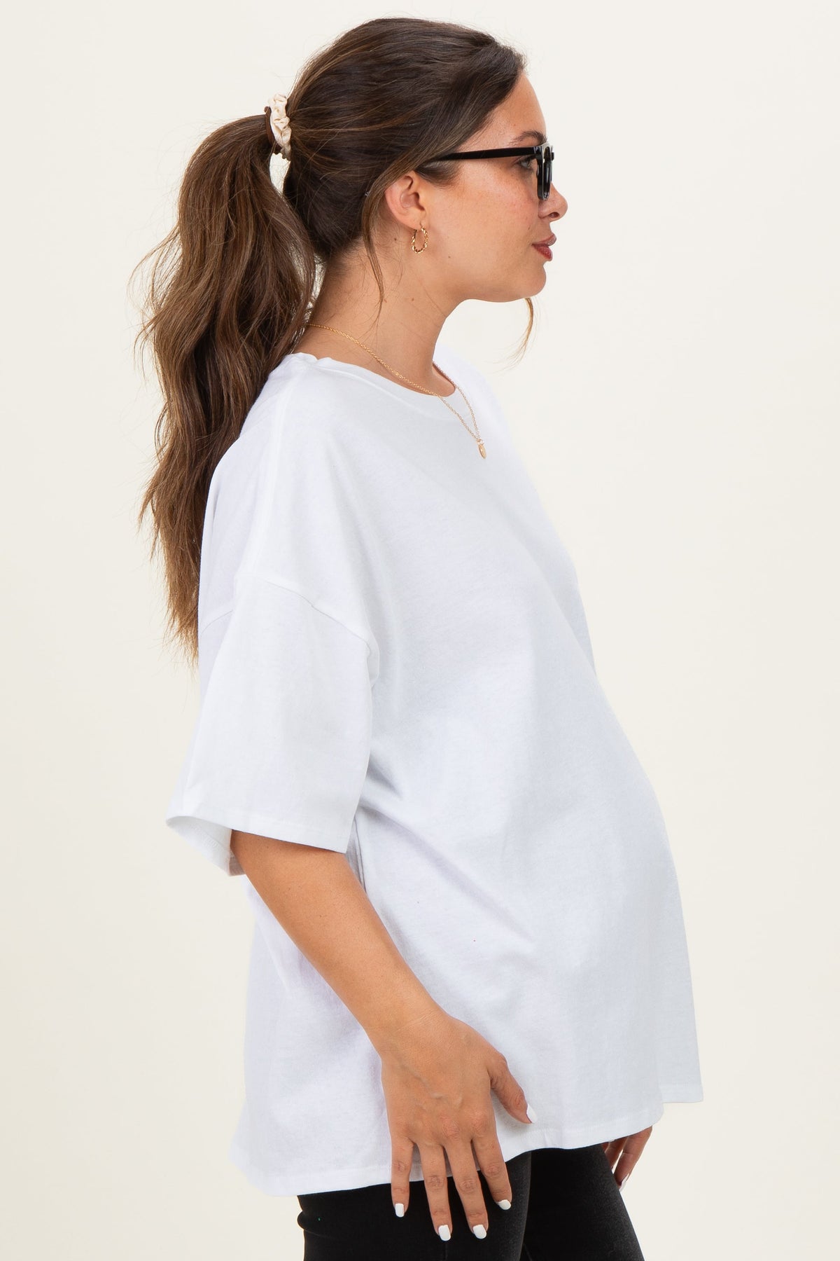 White Cotton Oversized Maternity Tee