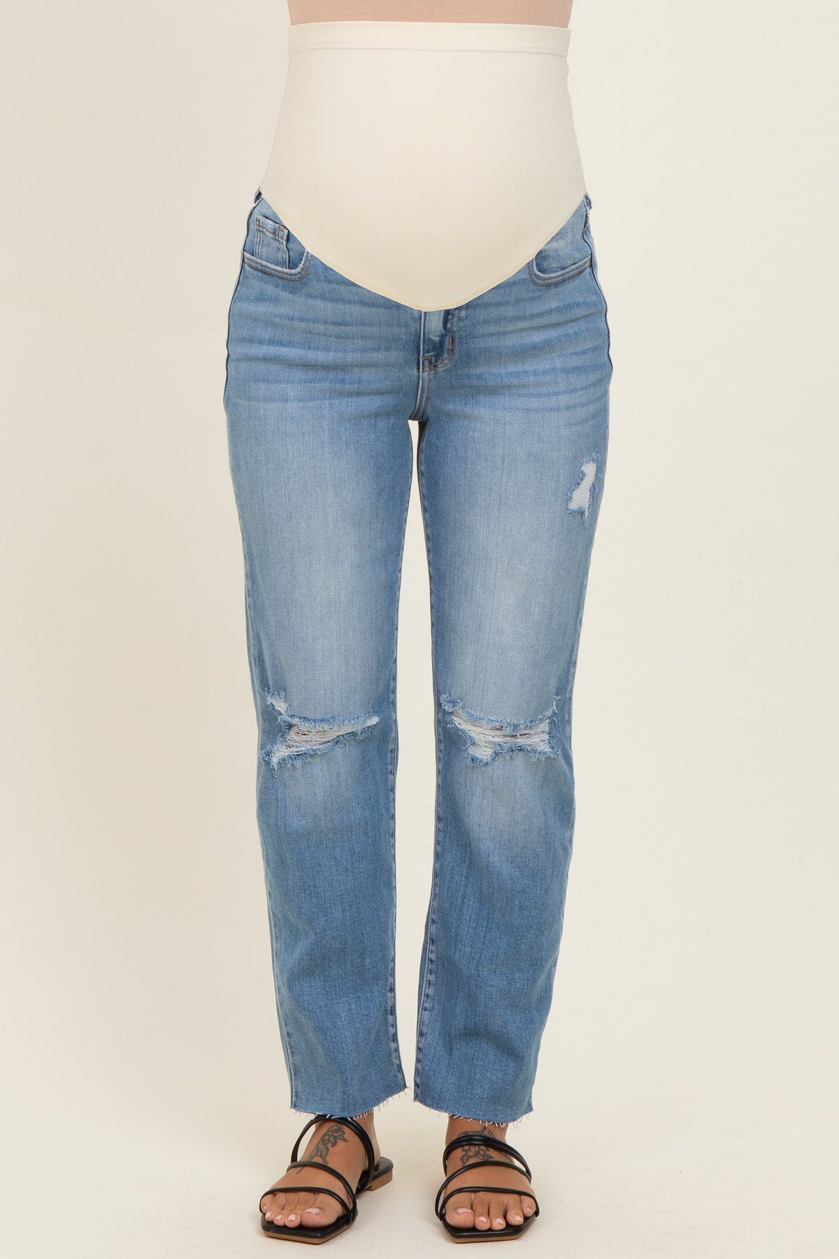 Light Blue Straight Leg Maternity Jeans