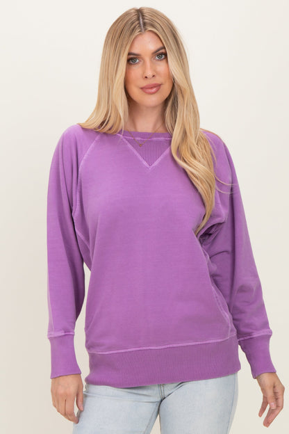 Light Plum Vintage Wash French Terry Maternity Pullover