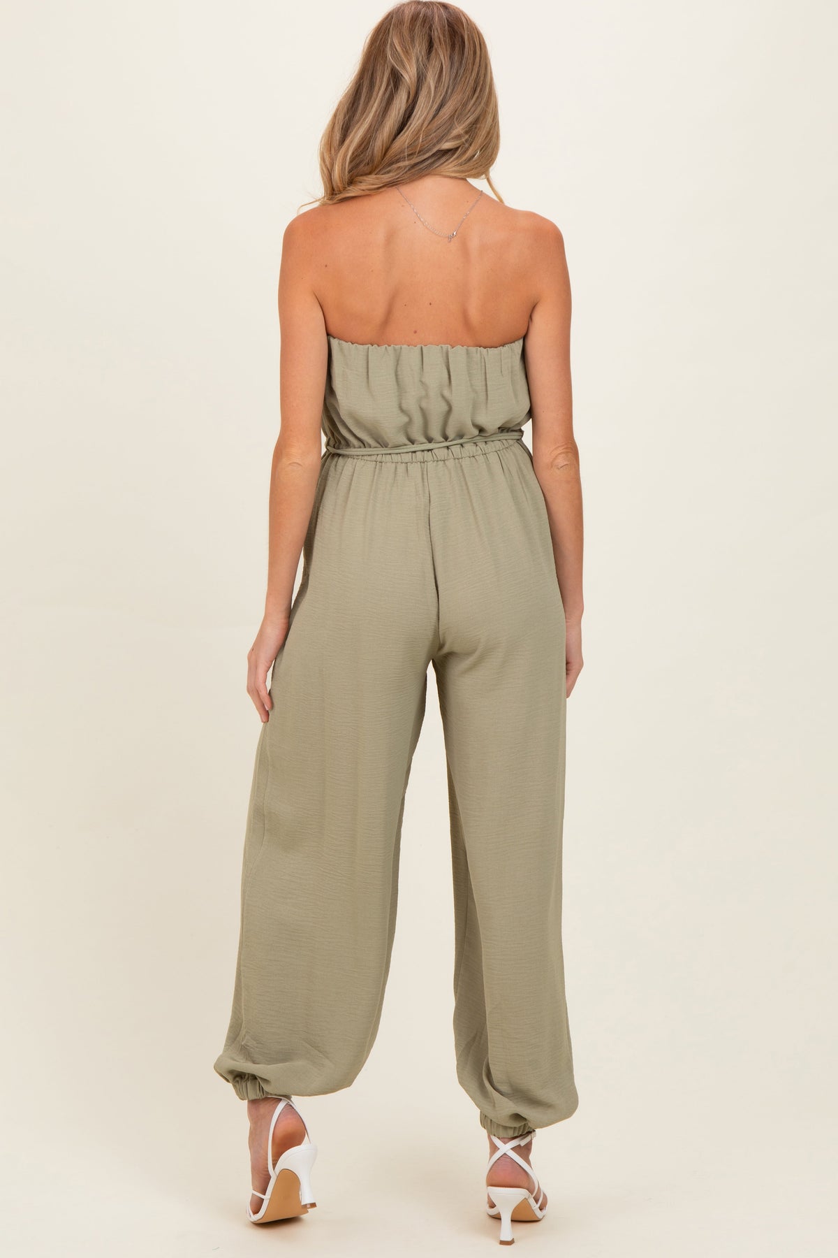 Olive Crinkled Tube Balloon Maternity Jumpsuit