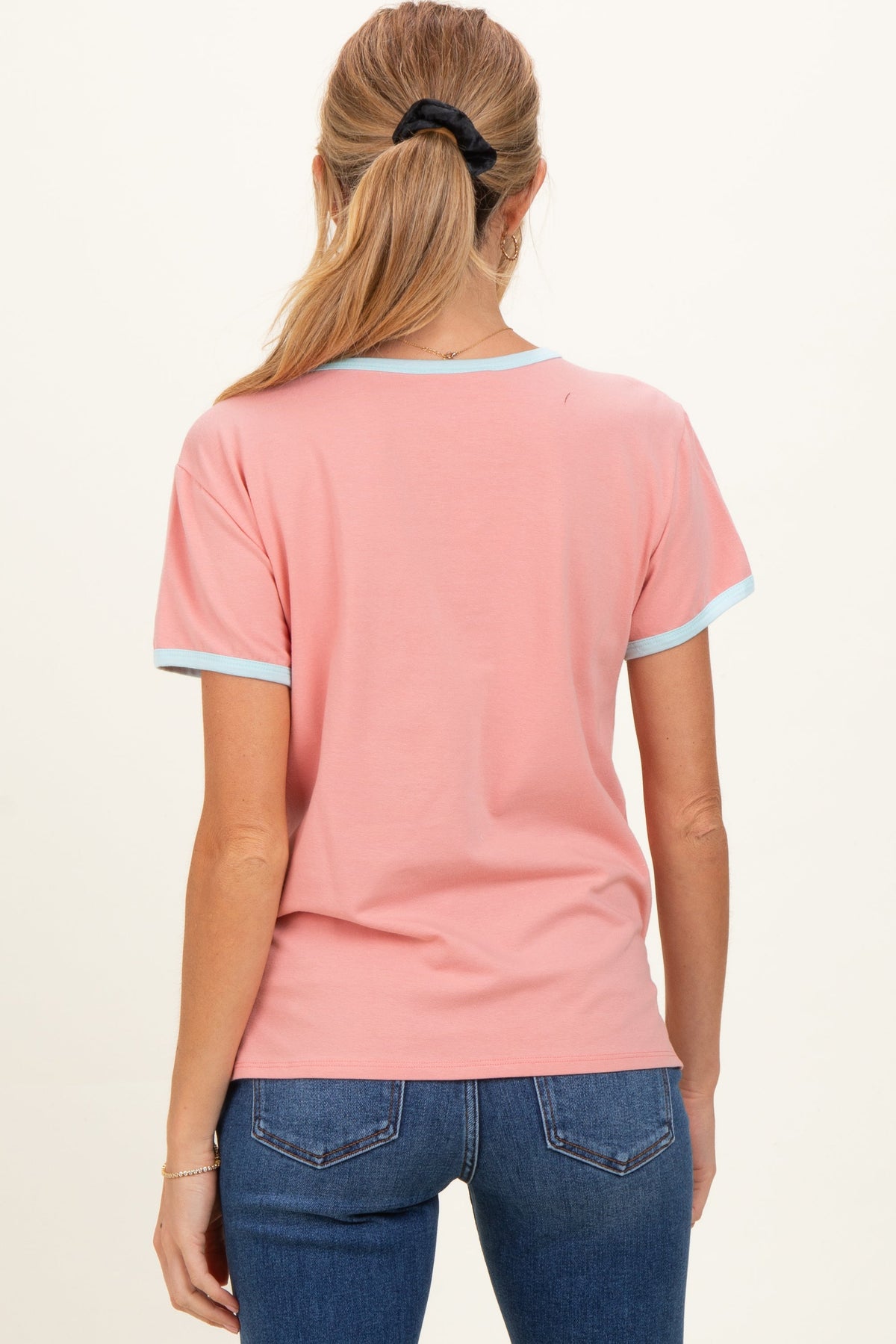 Pink Contrast Trim Boxy Fit Maternity Tee