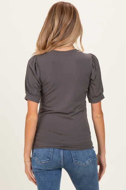 Charcoal Puff Sleeve Basic Maternity Top
