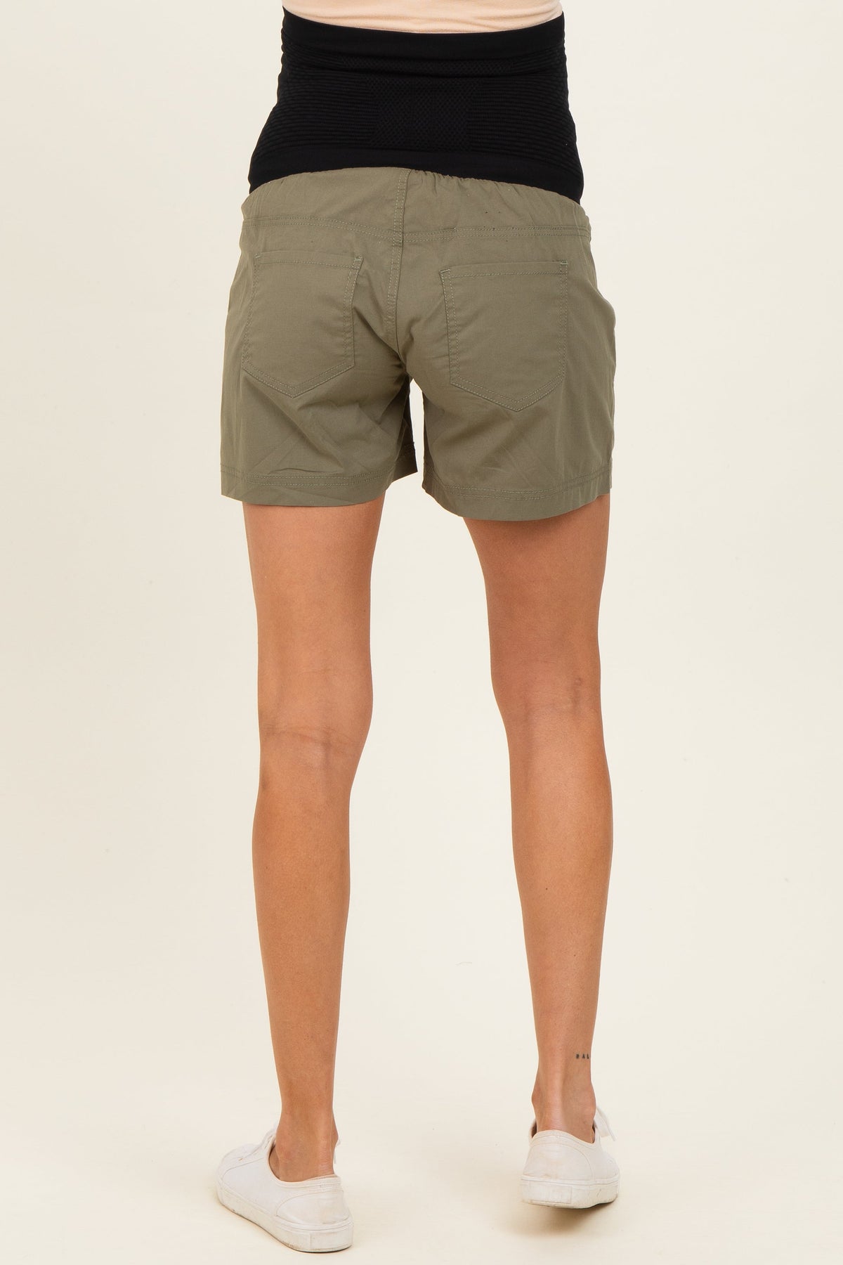 Olive Chino Pocket Maternity Shorts