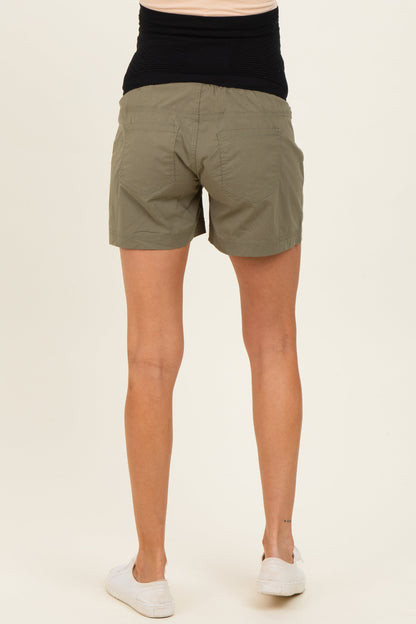 Olive Chino Pocket Maternity Shorts