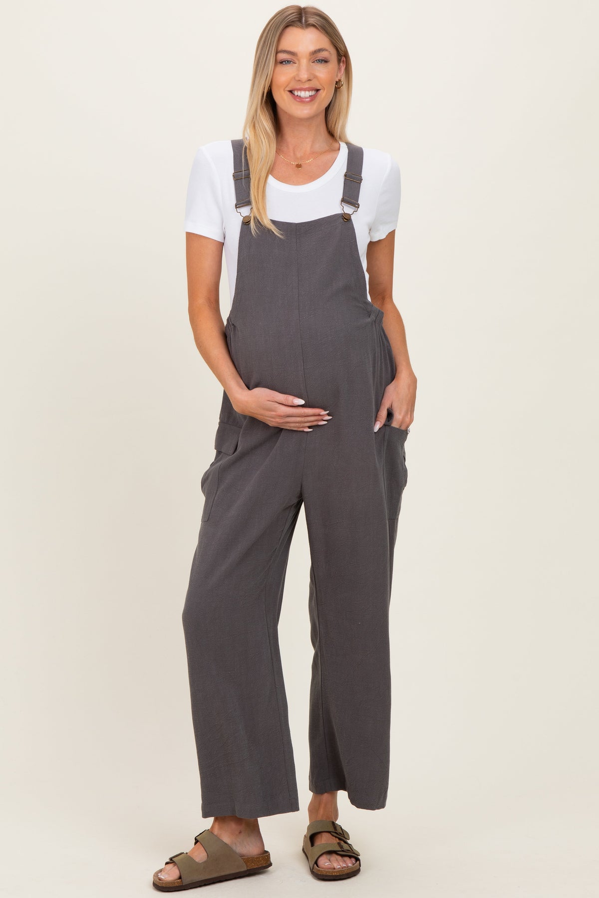Charcoal Straight Leg Maternity Adjustable Overalls