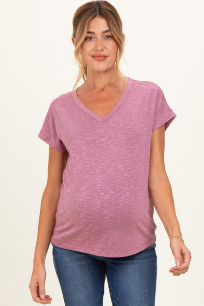 Mauve Slub Knit Maternity V-Neck Top