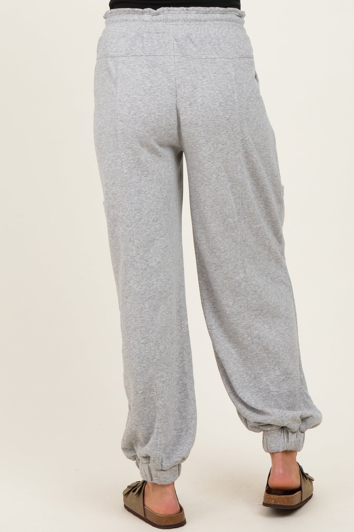 Heather Gray Ruffle Waist Burnout Maternity Jogger Pants