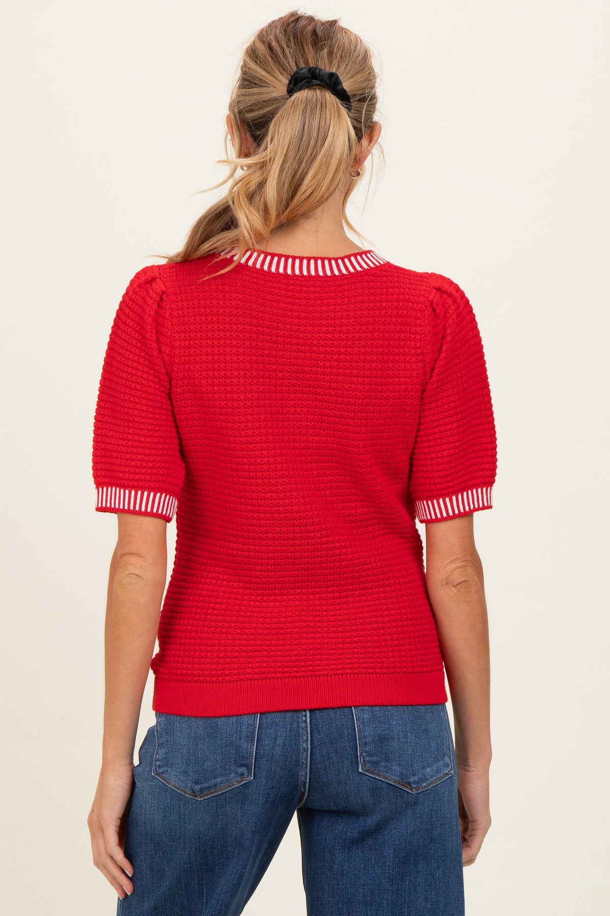 Red Waffle Knit Maternity Sweater Top