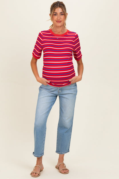 Red Striped Maternity Short Sleeve Top