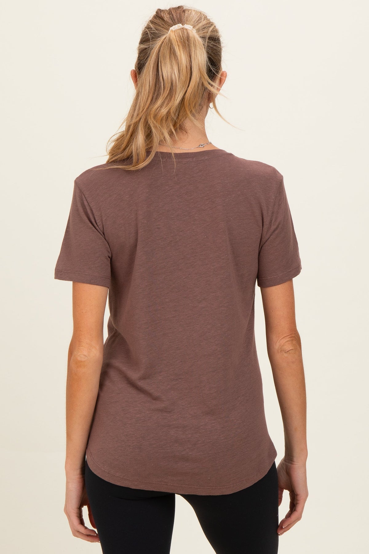 Choco Linen Blend V-Neck Short Sleeve Maternity T-Shirt
