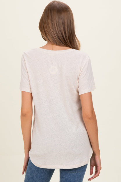 Natural Linen Blend V-Neck Short Sleeve Maternity T-Shirt