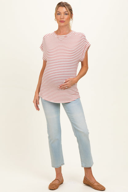 Red Striped Dolman Short Sleeve Maternity Top