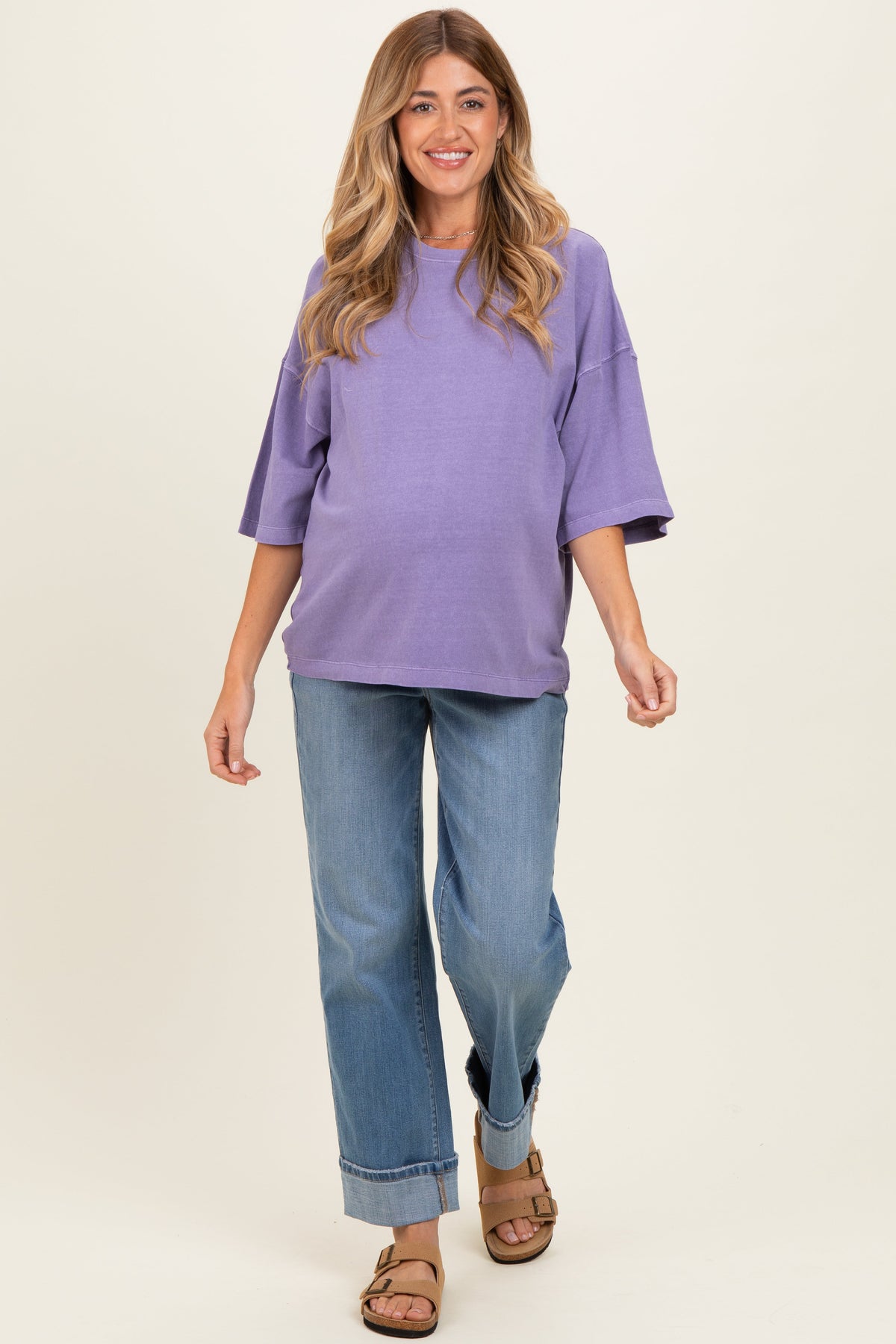 Purple Pigment Oversized Half-Sleeve Maternity T-Shirt
