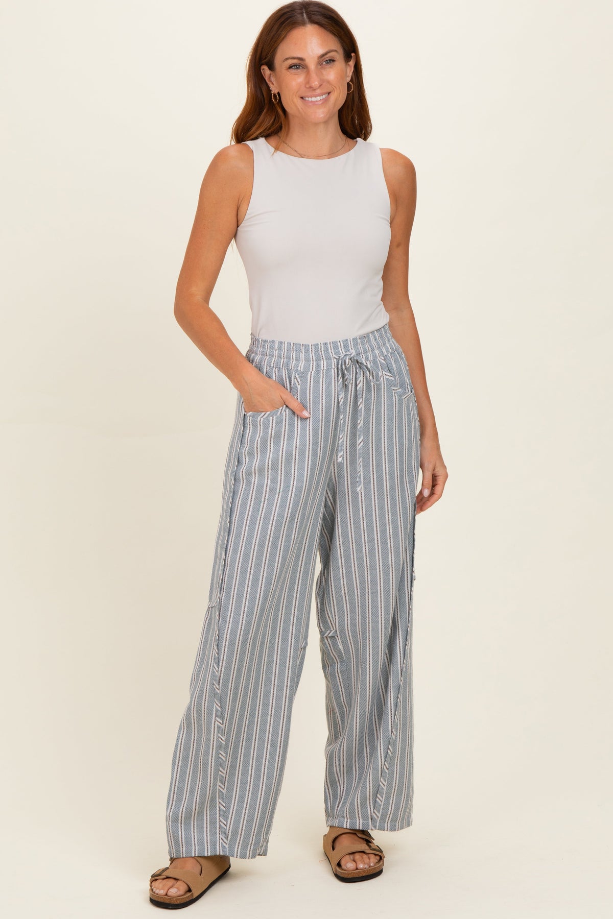 Seafoam Washed Striped Maternity Pants