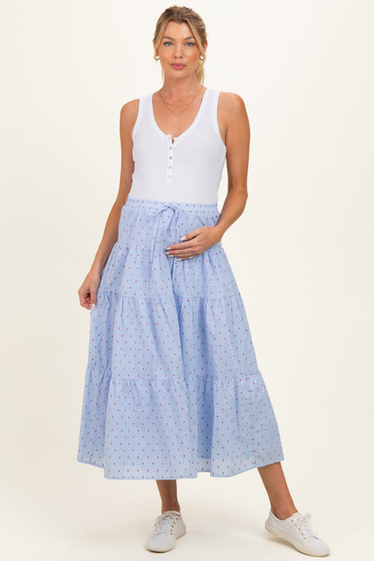 Light Blue Printed Tiered Maternity Maxi Skirt