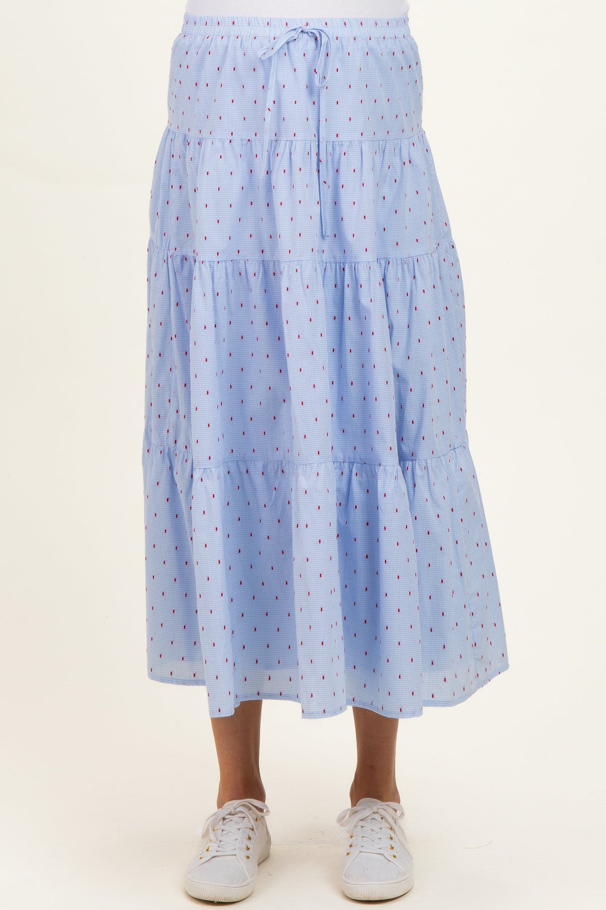 Light Blue Printed Tiered Maternity Maxi Skirt