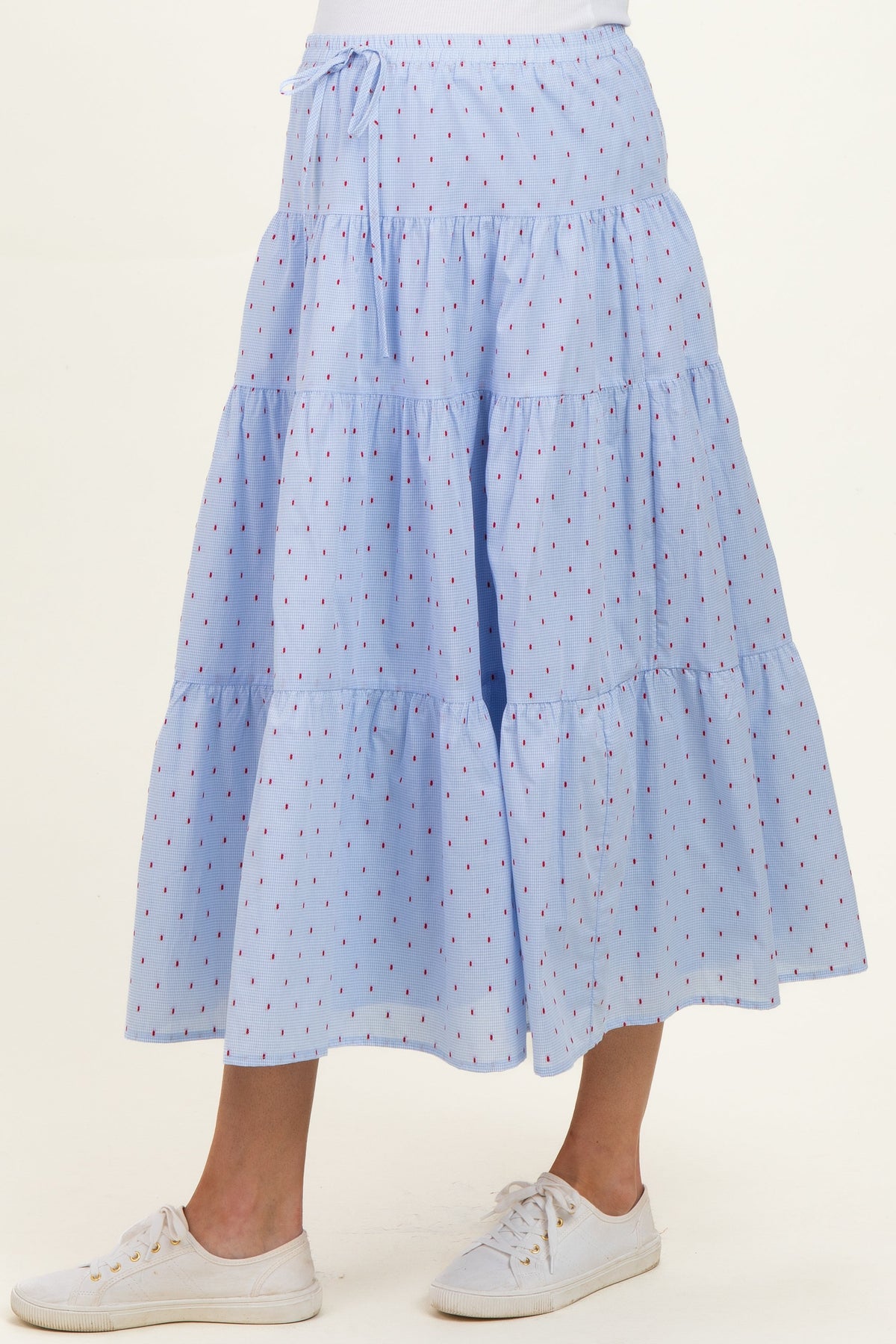 Light Blue Printed Tiered Maternity Maxi Skirt