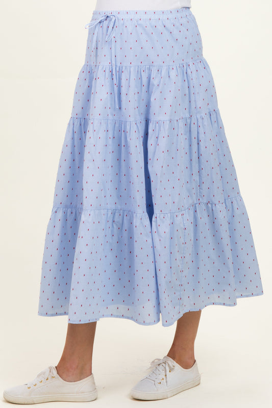 Light Blue Printed Tiered Maternity Maxi Skirt