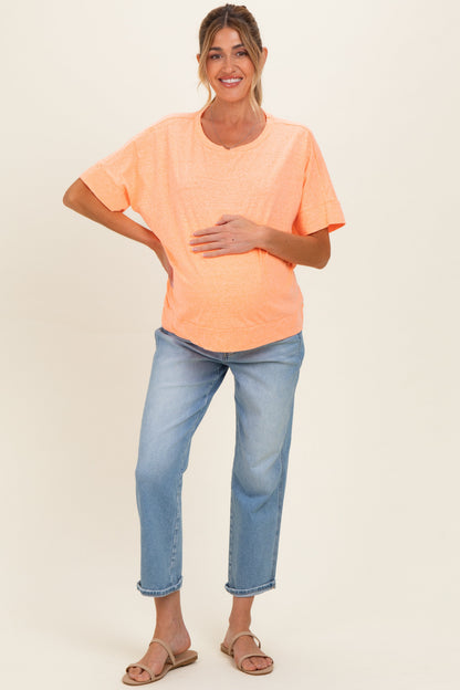 Neon Coral Oversized Maternity Short Sleeve Top