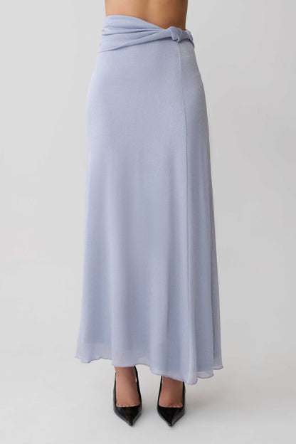 Adrienne Lurex Knot Maxi Skirt Pastel Blue