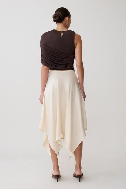 Adrienne One Shoulder Slinky Top Chocolate