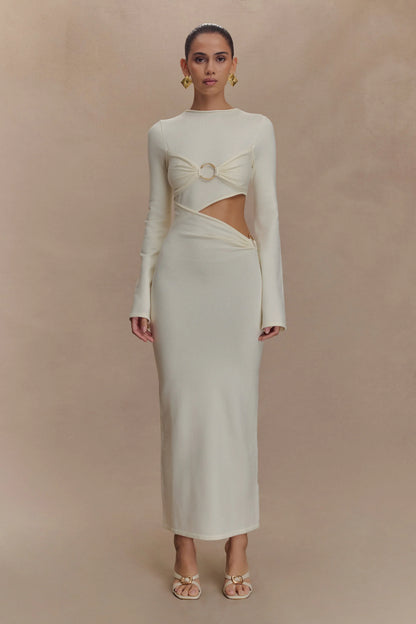 Azariah Long Sleeve Knit Midi Dress Ivory